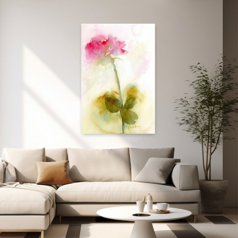 Contemporary Art Abstract Dreamy Impressionist Rose Flower Portrait Wall Art by Janel Bragg - Wrapped Canvas Print