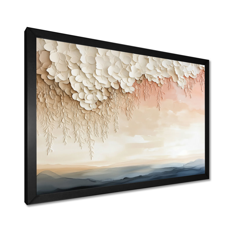 Lueur nordique du soir I - Tableau encadré « Paysage de coucher de soleil blanc », 24" H x 32" W, Black Picture Framed