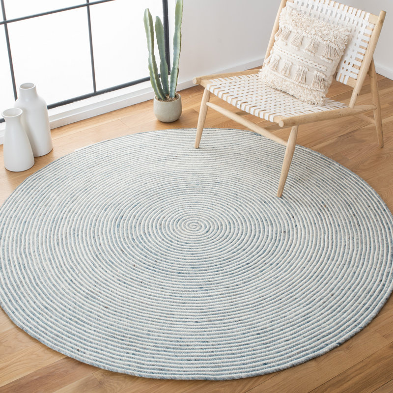 Avangeline Geometric Handmade Wool/Cotton Gray/Ivory Area Rug, Round 4'