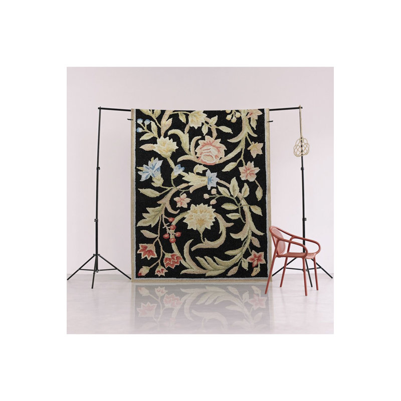 Black Themed Multicolor Flower Rose Patterned Creative Modern Decorative Rug, Rectangle 2'6" x 4'11" Rug Pad Included