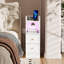 Slim Bedside Table with 2 Drawers, White Narrow Bedside Cabinet with LED Light & UK Charging Station 1AC/2USB, Wooden Side Table for Sofa Bed Side Bedroom Living Room Corner, UK Plug