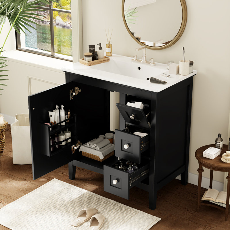 Meuble-lavabo 30 po avec lavabo en céramique, Noir