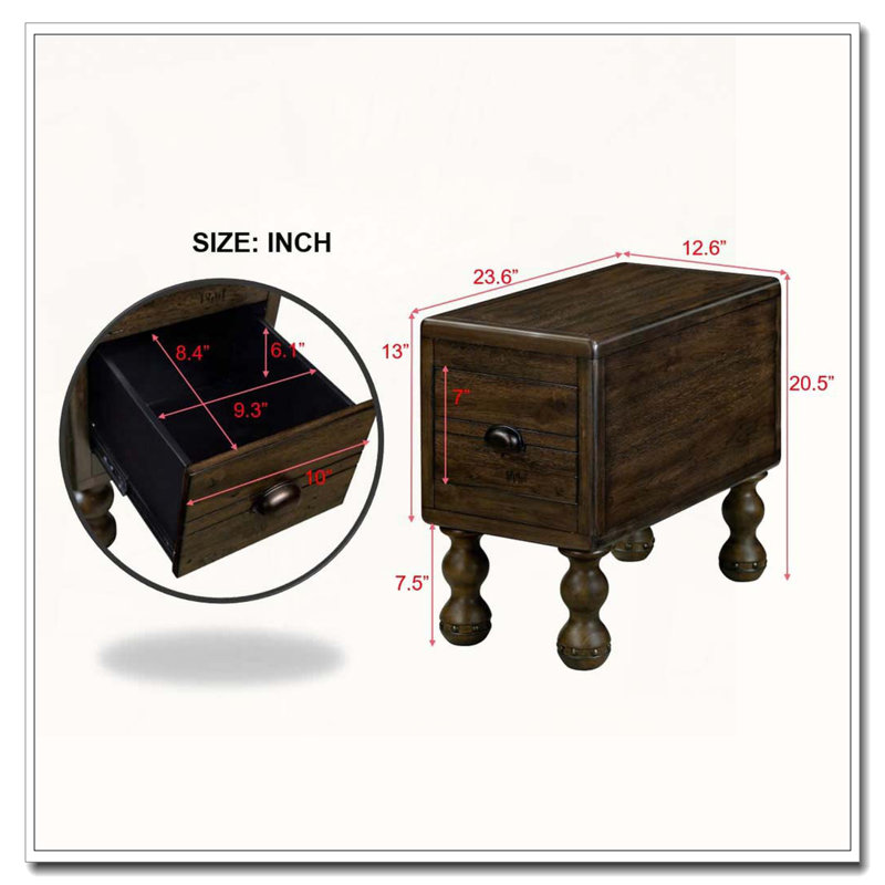 Table d'appoint rectangulaire étroite avec tiroir 23,6 pouces, Espresso