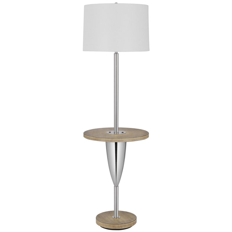 61'' Brown Tray Table Floor Lamp with USB