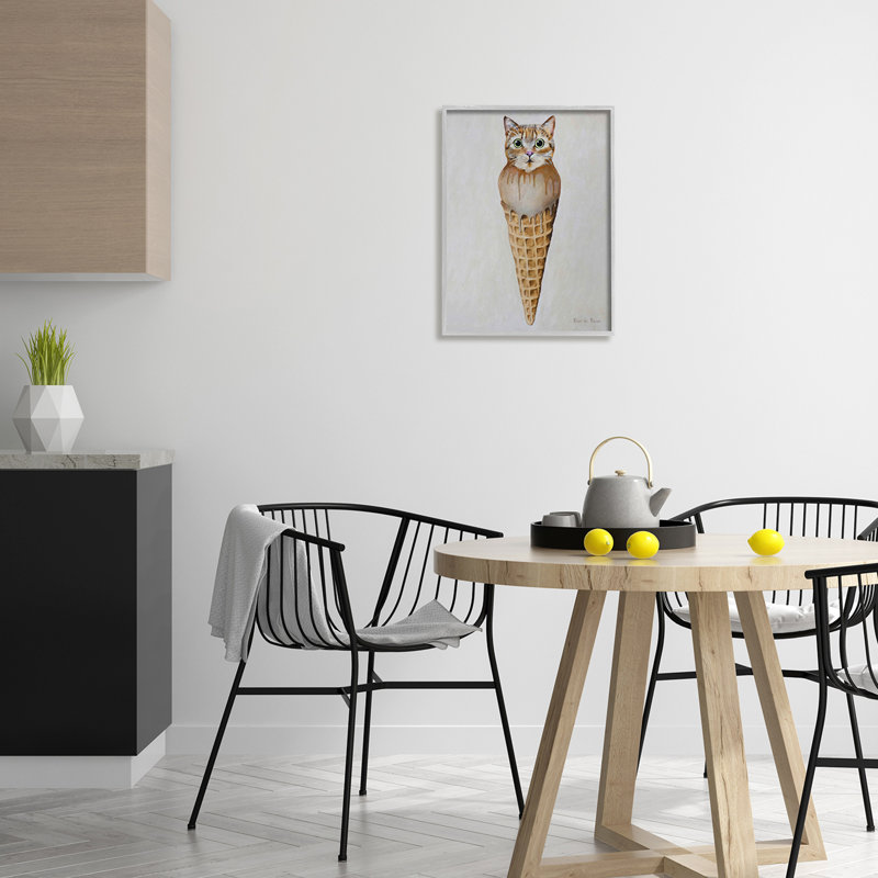 Chat tigré, glace, cuillère, dessert, gaufre, cône par Coco de Paris - Peinture, H 20 po x l 16 po x P 1,5 po