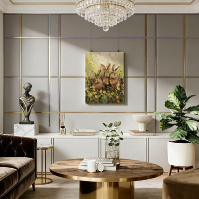 Beige rétro, toile de Pâques, cadre en bois massif, art mural, 24 x 16 po, décoration intérieure