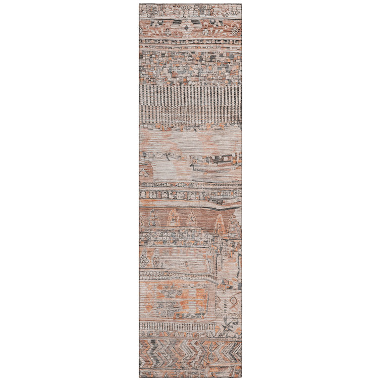 Machine Washable Indoor/Outdoor Xhevrie Terracotta Rug