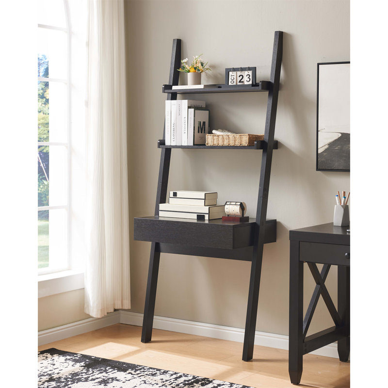 Home Office Desk Workspace Writing Table Bookcase Ladder One Drawer Two Shelves Handleless Design Modern (Not Including Office Chairs)