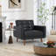 Gaige 36.61'' Wide Mid-Century Faux Leather Tufted Back Armchair With Solid Wood Legs-118803972
