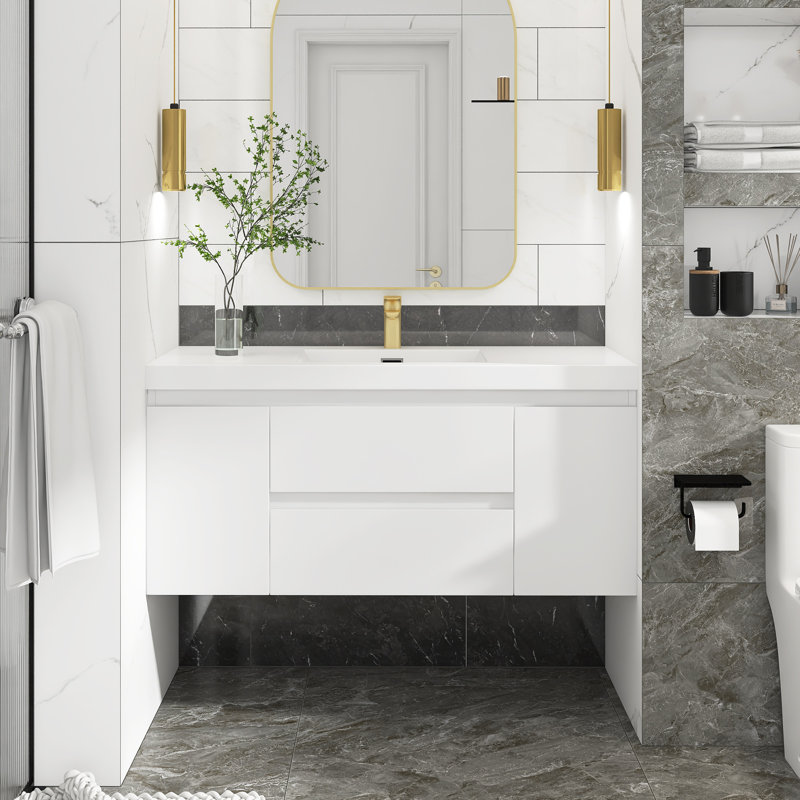 Meuble-lavabo simple avec plateau Makkiyah, Blanc