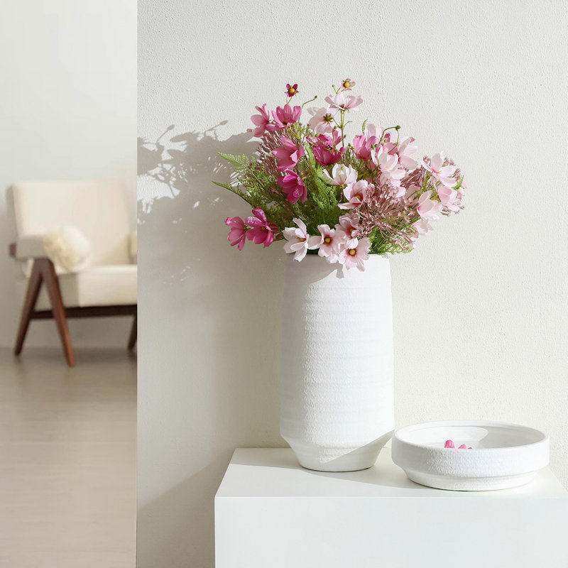 16.1" Terracotta Modern White Vase for Home Decor