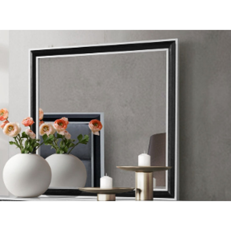 Miroir gris et noir avec base solide et élégant bordures argentées