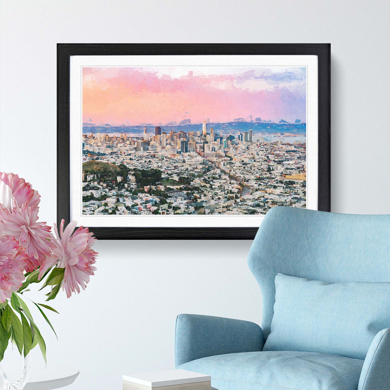 Evening Colours of San Francisco in Abstract - Picture Frame Graphic Art Print, 36cm H x 48cm W x 2cm D, Black Framed
