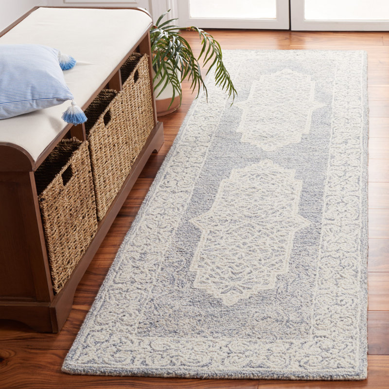 Tapis oriental abstrait en laine touffetée à la main avec envers en coton, Tapis de couloir 2 pi 3 po x 8 pi