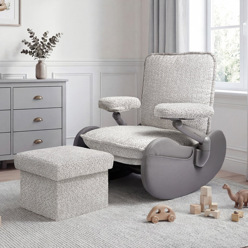 Nursery Rocking Chair Glider with Ottoman for Breastfeeding, Dark Gray, Dark Gray/Gray