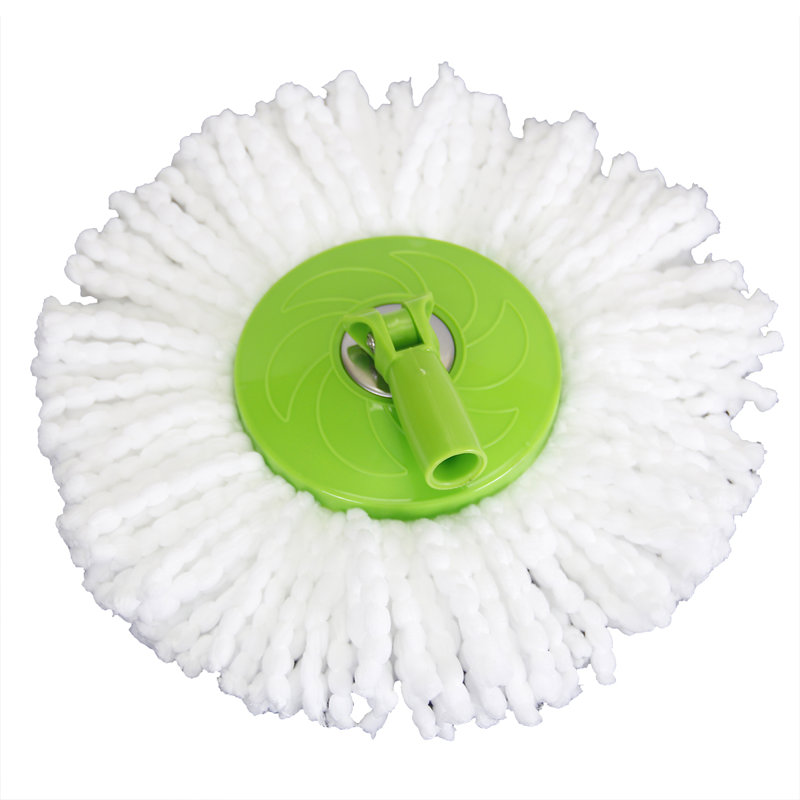360° Rotating Head Easy Spin Dry Floor Mop Bucket + 2x Head Microfiber Head, Green
