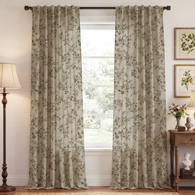 Floral Botanical Linen Blended Curtains, Non-See-Through Rod Pocket And Back Tab Drapes for Living Room, W52" x L90", Ivory
