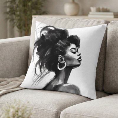 Coussin décoratif noir et blanc femme afro-américaine IV - Coussin décoratif imprimé femme