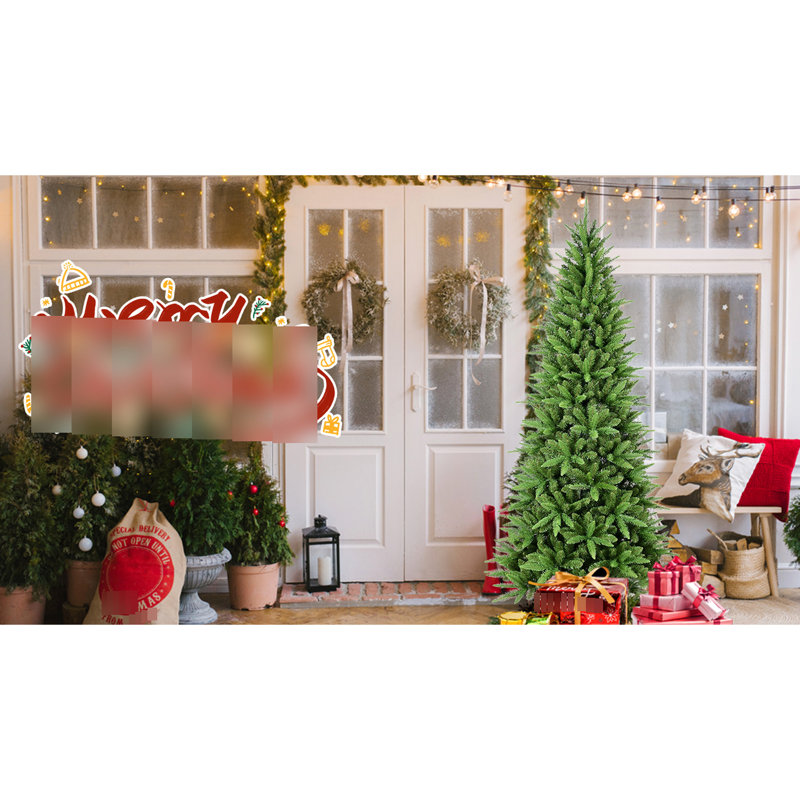 Arbre de Noël élancé de 7,5 pi avec 1396 pointes pe + mixtes, installation à charnières simple et rapide, support stable pour arbres d'entrée minces, appartements à structure rapide