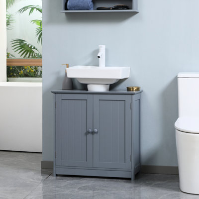 Meuble-lavabo gris sous le lavabo. Unité de rangement à 2 portes et 2 tablettes. Économisez de l'espace. Tablette réglable. , Capacité de 33 lb. 23,5 po x 11,81 po pour le rangement. Style peu encombrant. À l'intérieur. Matériau solide.