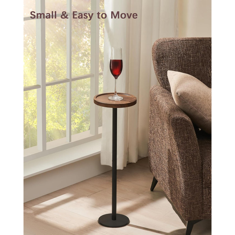 Table ronde ronde avec base en métal, petite table d'appoint à piédestal pour salon, chambre à coucher, balcon, table basse compacte, brun et noir