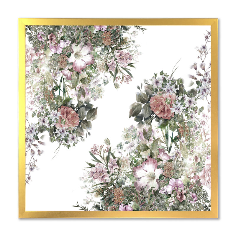 " Elegant Botanical Summer Expression II ", 30" H x 30" W x 1" D, Gold Picture Framed