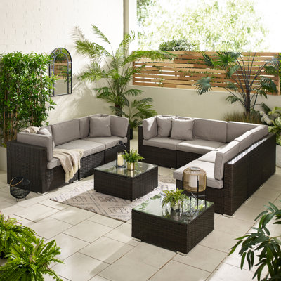 Miacomet Modular PE Rattan Garden Sofa Set and Table for Modern Gardens and Patios (Cover Included)