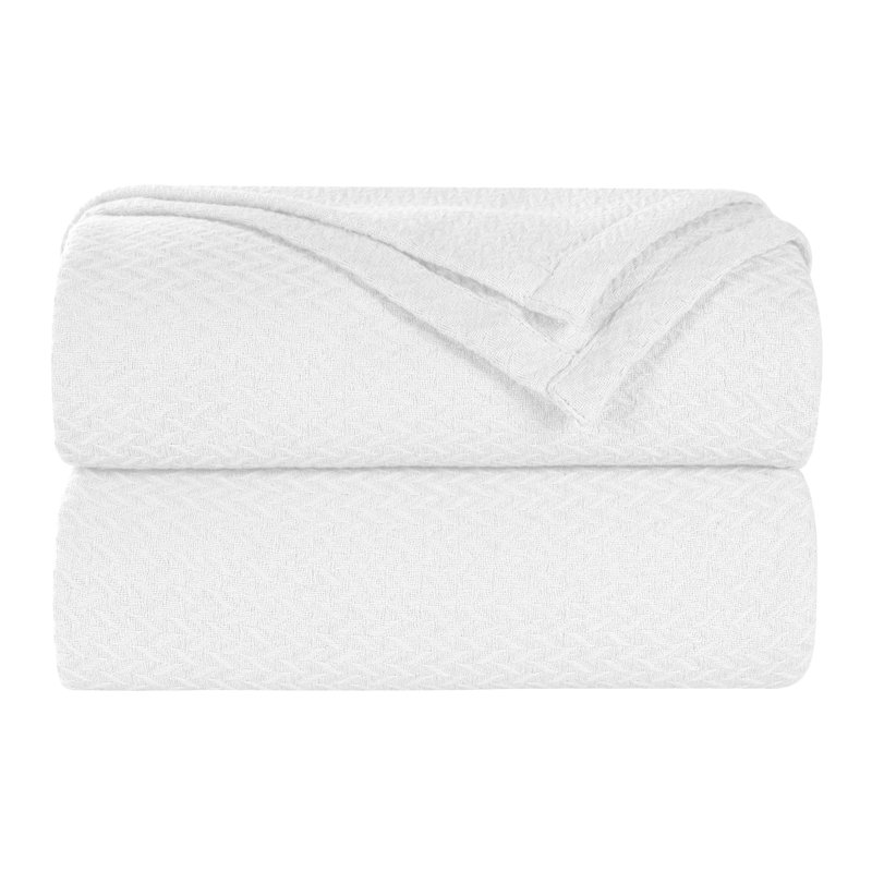 White Cotton Chevron Jacquard Weave 60" x 50" Throw Blanket
