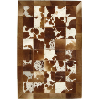 Area Cowhide Patchwork Area Rug in Natural Brown