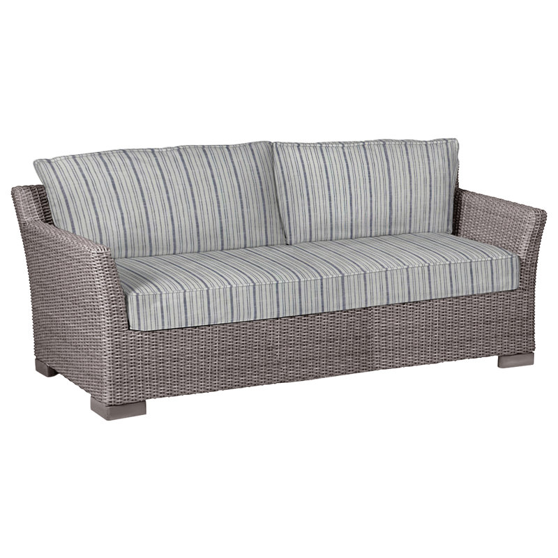 Club 89" Wide Outdoor Wicker Loveseat with Cushions, Black Walnut, Welt, Herringbone Sand