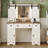 Farmhouse Vanity Desk With Mirror And Lights, White Makeup Dressing Vanity Table With Charging Station, Rustic Country Vanity Mirror With Sliding Barn Door 3 Lighting Modes Adjustable
