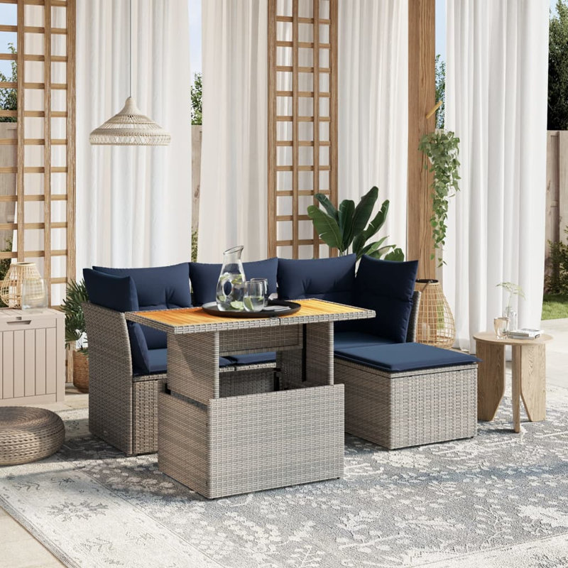  Ensemble de canapé de patio 6 pièces avec coussins en rotin de polyester gris