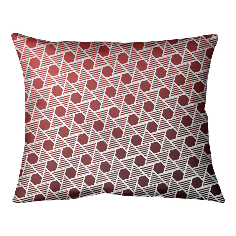 Coussin Hexagons and Triangles, 10 po x 14 po, Duvet synthétique, Noir / rouge
