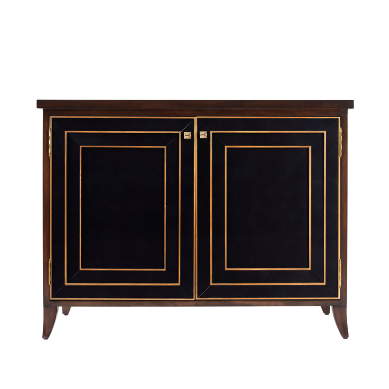 Mannix Medium Wood Black Bar Cabinet with Gold Embellishments