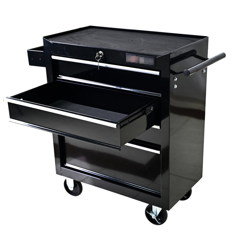 Chariot de rangement robuste à 4 roulettes avec serrure - Solution d'organisation de garage pour outils