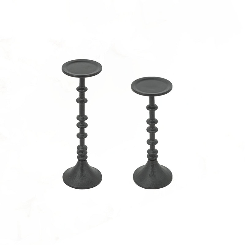 Ensemble de 2 porte-bougies décoratifs en fer noir avec motif de broche