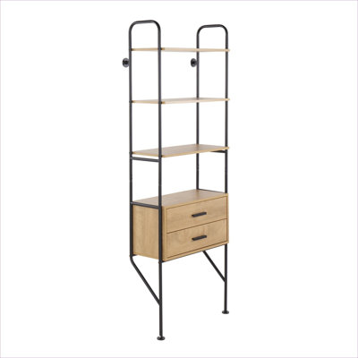 Rich Brown Wood and Black Metal 5-Shelf Bookcase, Storage and Display Unit for Indoor Home Spaces, Industrial Style