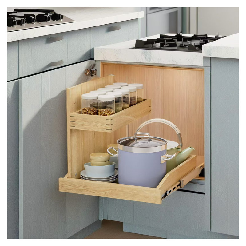 Étagère de rangement sous le lavabo à 2 niveaux, l 19,5 po x P 21 po, étagère de rangement en bois de bouleau massif et de chêne pour armoires étroites