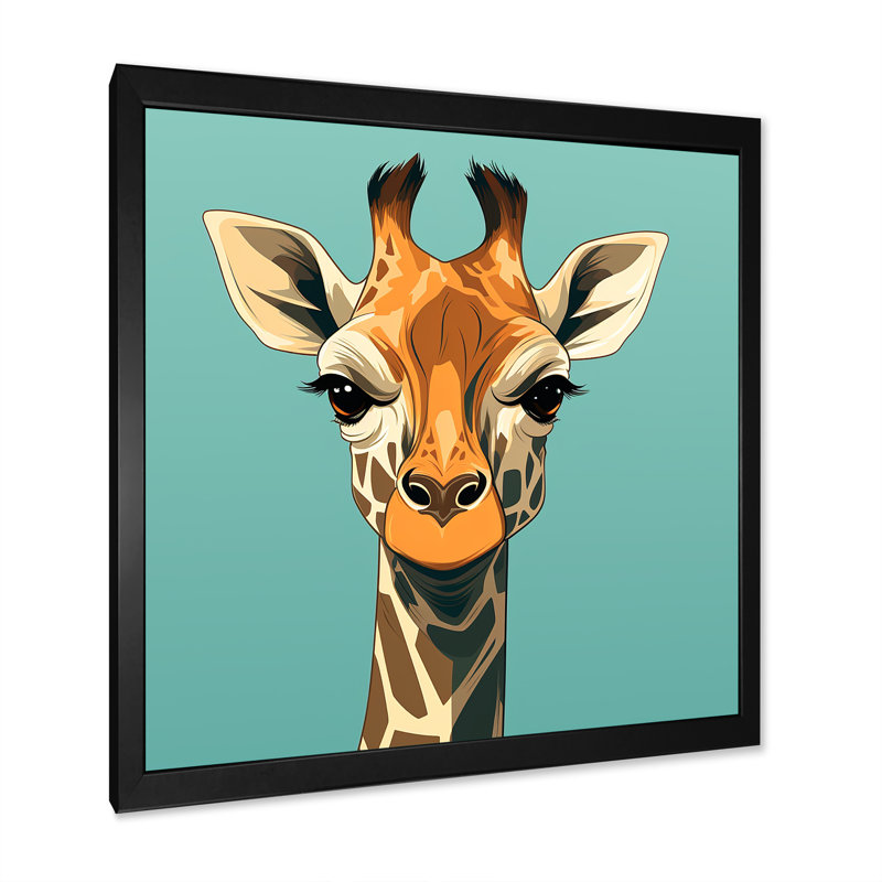 Portrait rétro de girafe Insta - art mural girafe, Cadre simple noir, H 36 po x l 36 po x P 1,5 po