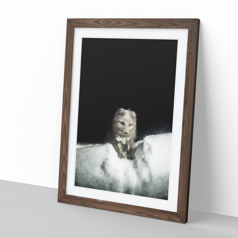 Arctic Snow Fox Vol.2 - Picture Frame Painting, 48cm H x 36cm W x 2cm D, Walnut Framed