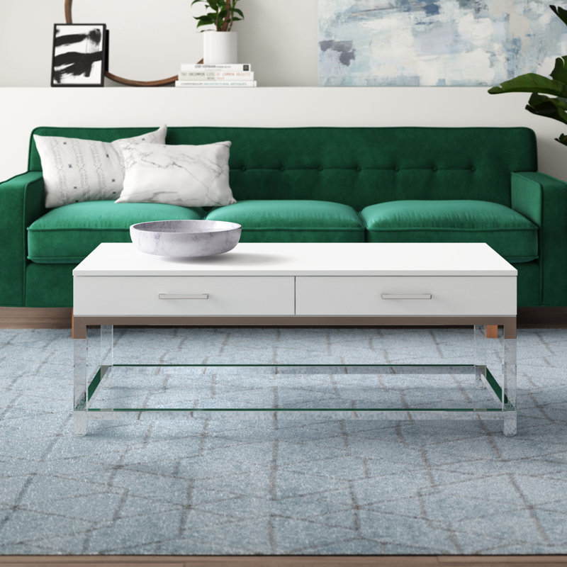 Ungar Coffee Table, White, Chrome