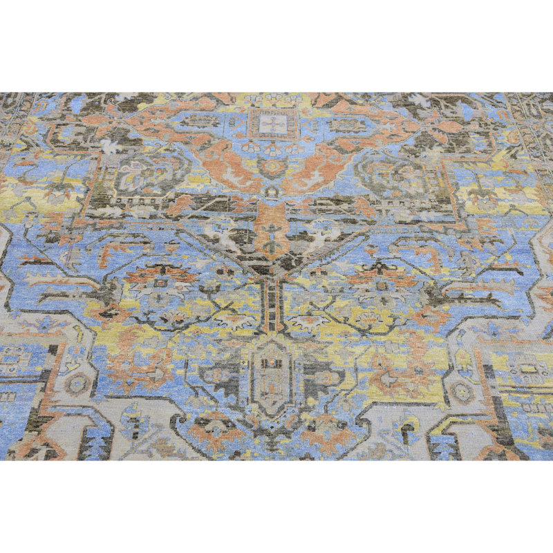 Hand Knotted Oriental Area Rug in Blue/Rust/Brown, Rectangle 9' x 12'