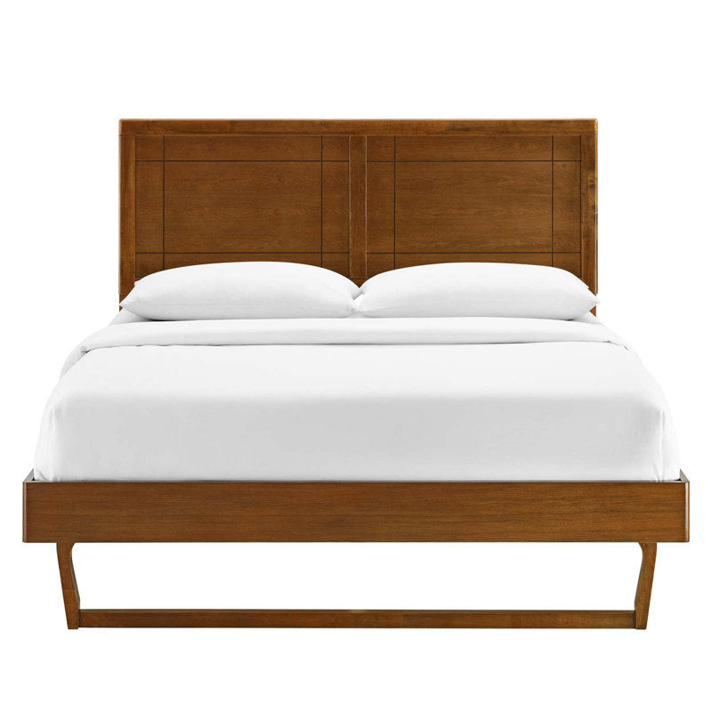 Marlee Mid-Century Twin Platform Bed in Walnut with Wood Slats
