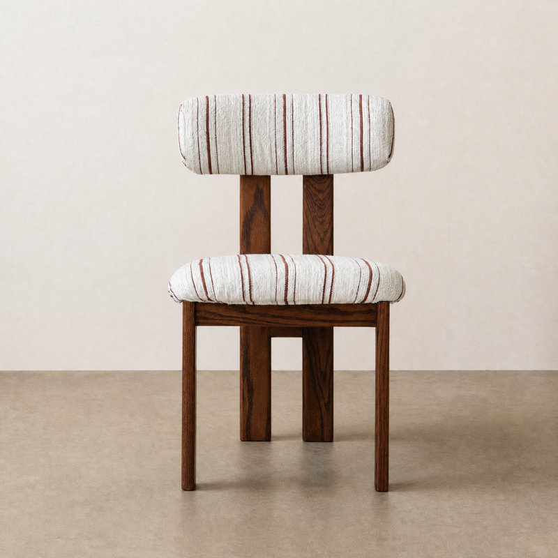  Chaises de salle à manger rembourrées en chêne massif, Beige/Red Linen