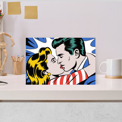 Art mural rétro romantique "Bold Comic Kiss"