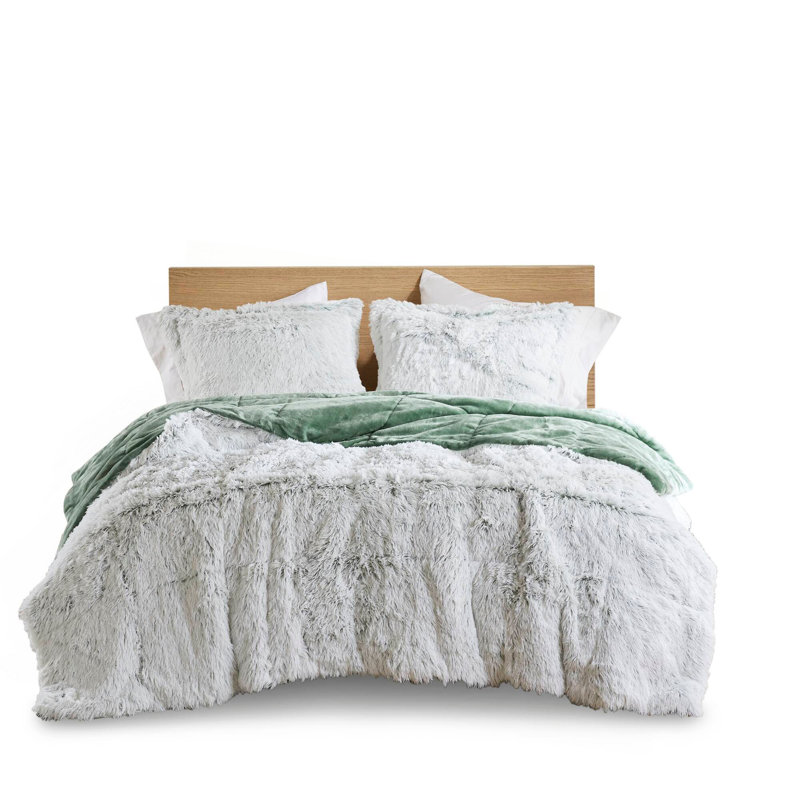 Ensemble d'édredon 3 pièces, Blanc/vert, Édredon pour lit double et 2 pièces supplémenta
