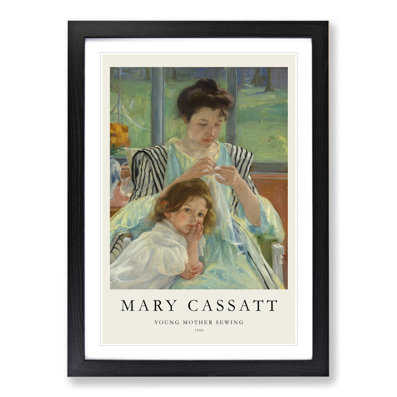 Young Mother Sewing by Mary Cassatt - Picture Frame Painting, Black Framed, 48cm H x 36cm W x 2cm D