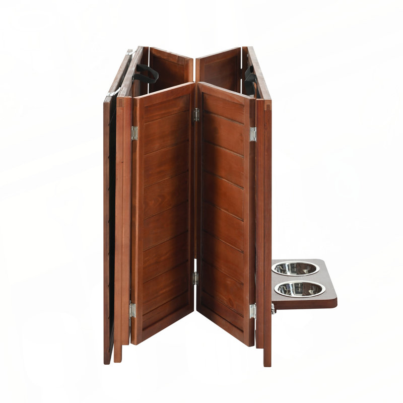 Mobilier de caisse pour chien en bois massif 33 po, chenil d'intérieur pliable avec mangeoire rotative à 360 °, table de bout multifonctionnelle pour petits et moyens chiens, cage pour animaux portable avec plateau amovible et assemblage facile