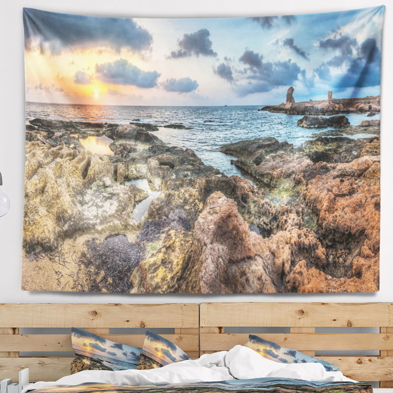 Tapisserie coucher de soleil bleu rocky shore, H 68 po x l 80 po