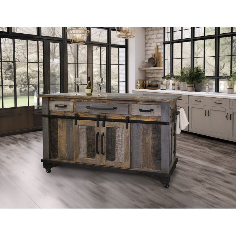 Îlot de cuisine 3 portes 6 tiroirs Sabetha Loft Brown